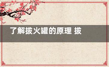 了解拔火罐的原理 拔罐的多种疗法